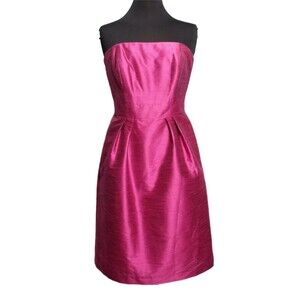 Alfred Sung NWT $235 Watermelon Pink Brushed Silk Strapless Sheath Dress, Size 8
